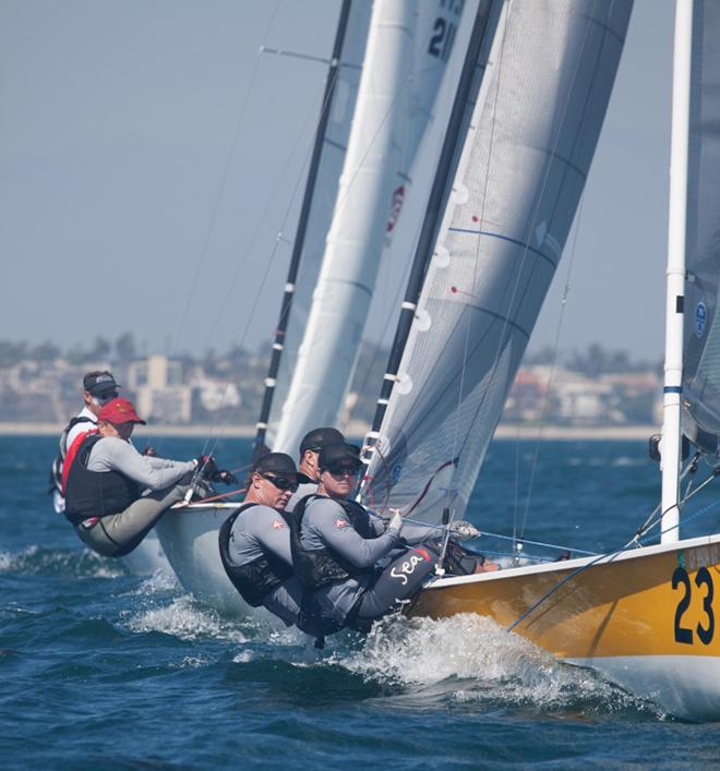 Left: your regatta leaders in order on the starboard tack layline: 149, 38, and 211.   © Peter Howson / www.yachtracing.us